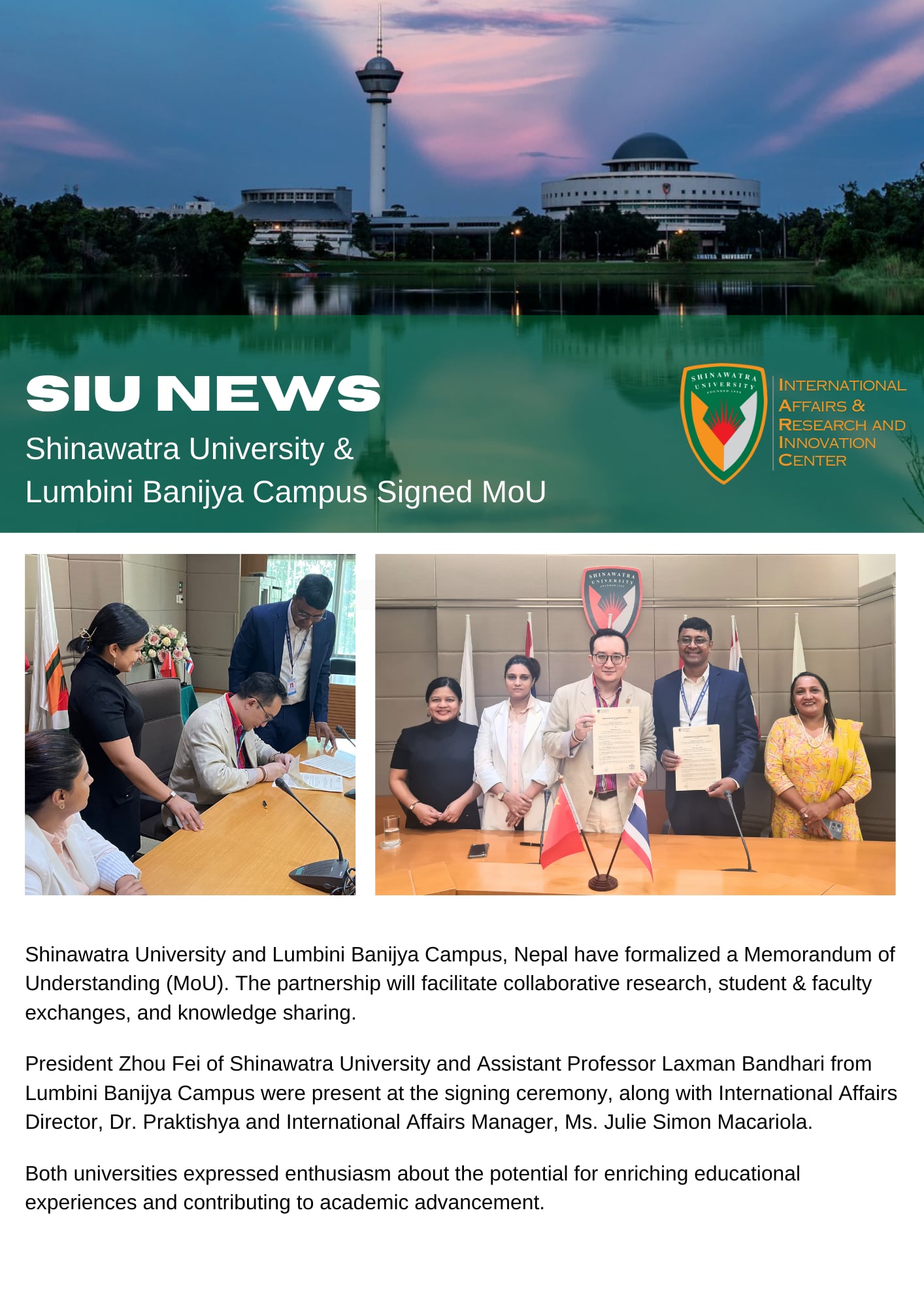 Shinawatra University and Lumbini Banijya